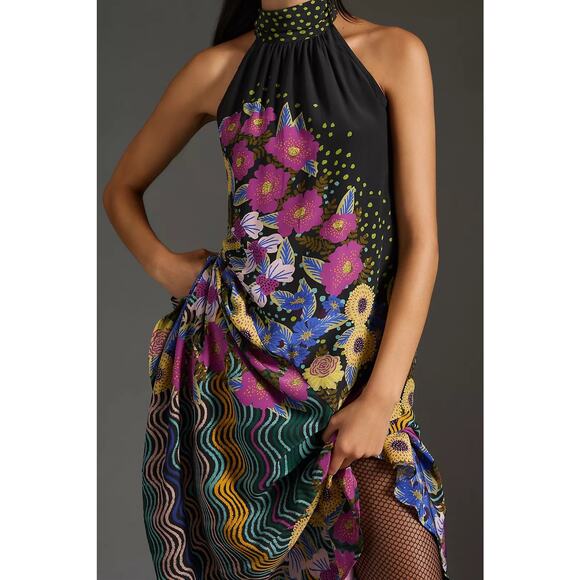 nwt by ANTHROPOLOGIE sz S Halter Asymmetrical Midi Dress - Picture 3 of 6